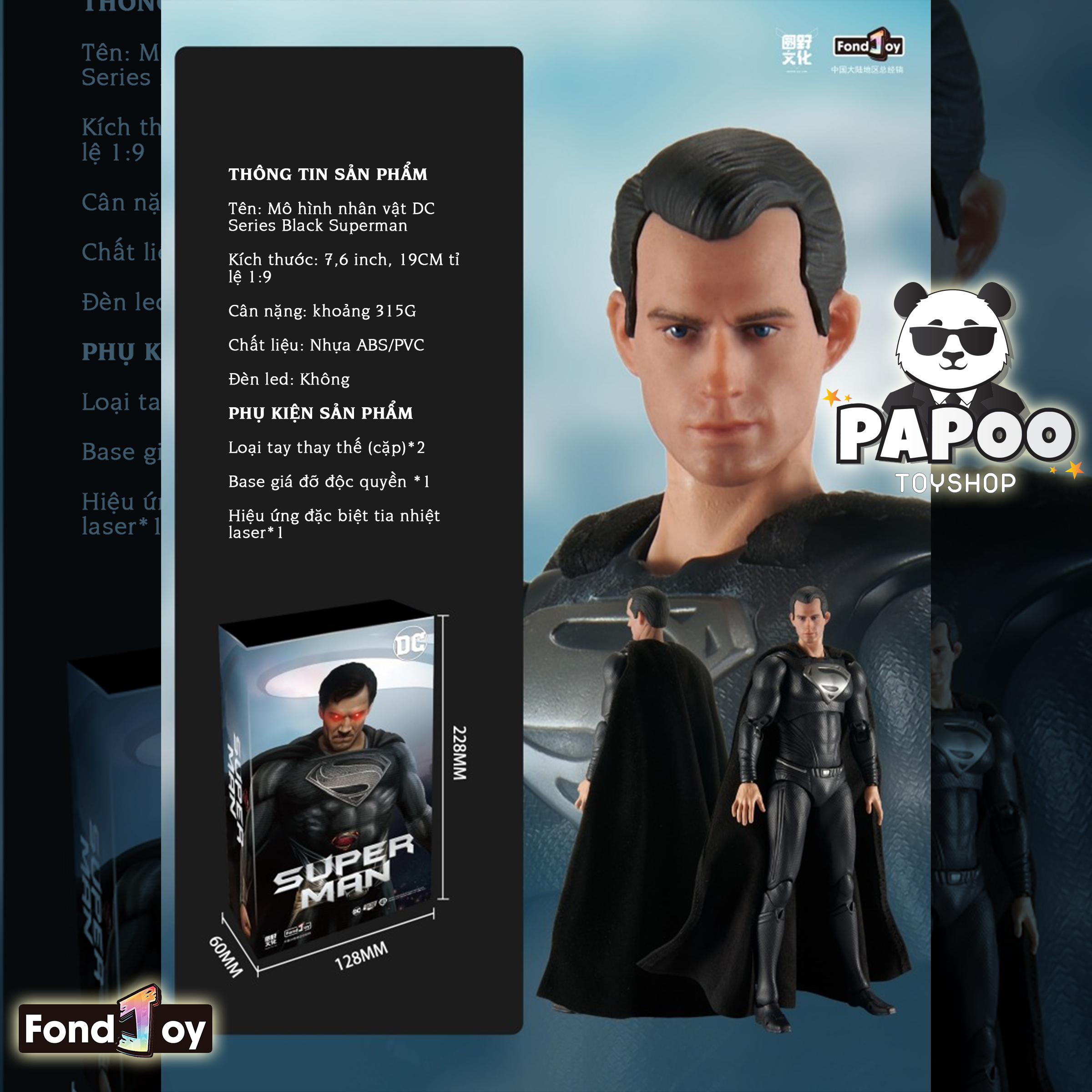 FondJoy DC Superman Black suit action figure 1/9 19.5cm