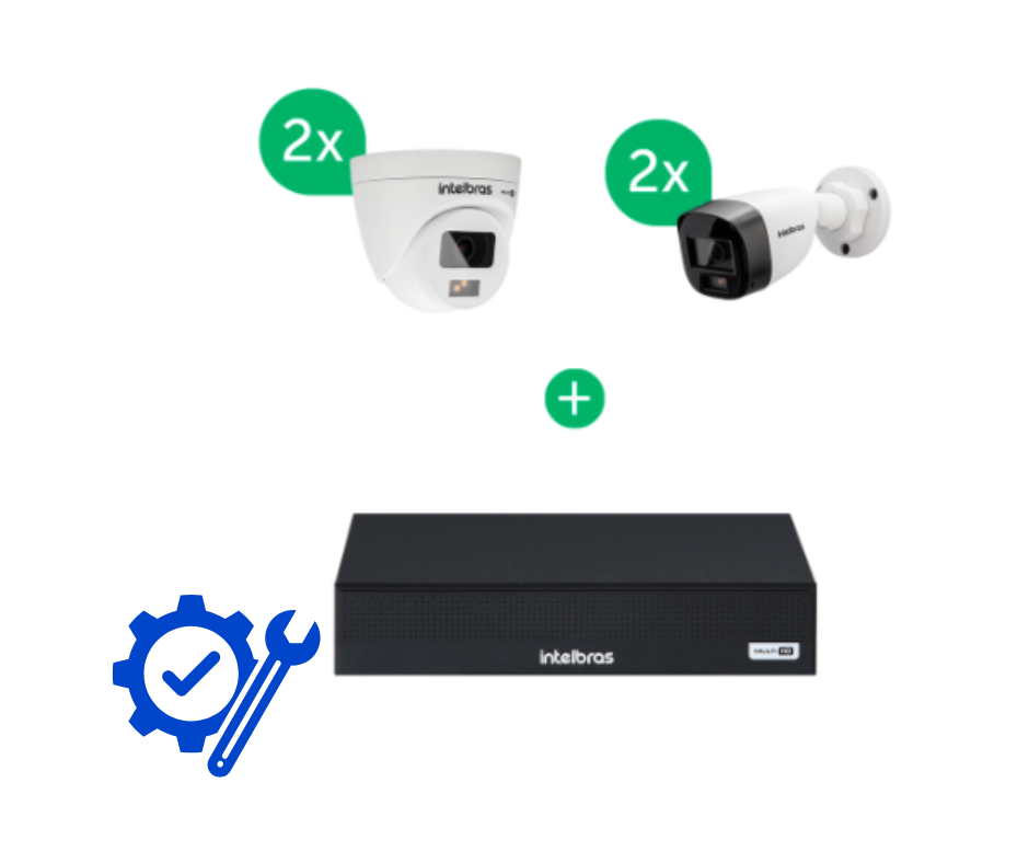 Kit CFTV 4 Canais Full Color Multi HD Intelbras + Instalação