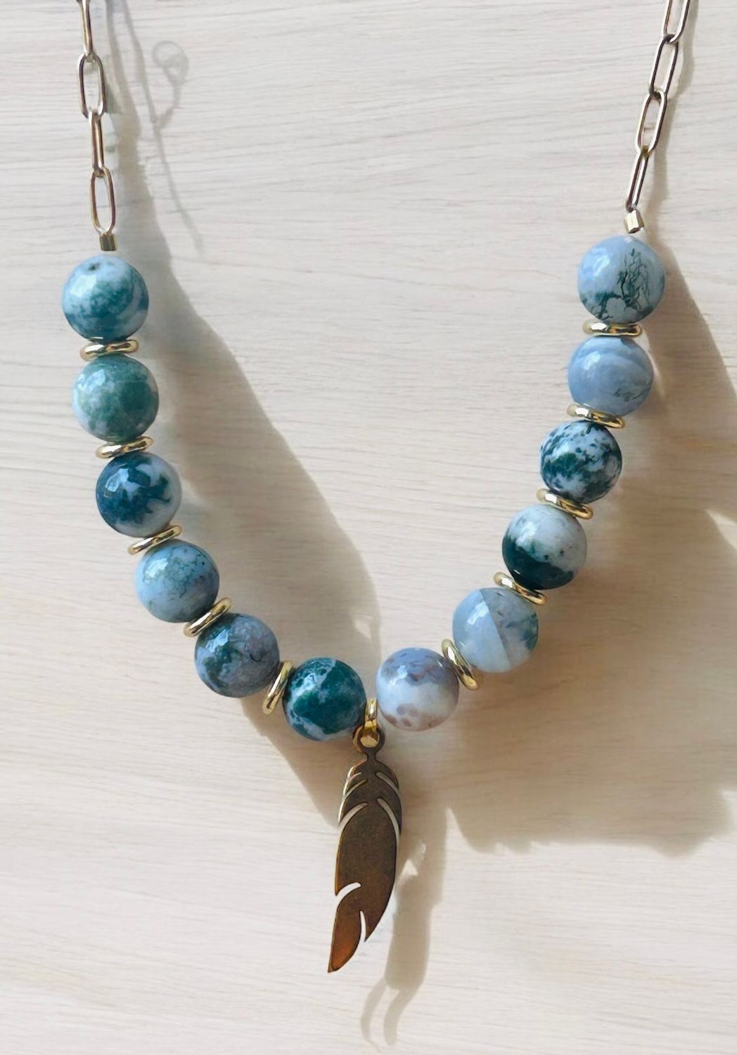 Collier agate arbre et plume