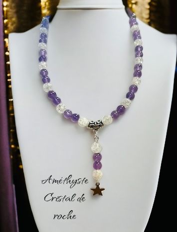 Collier améthyste-cristal de roche-étoile