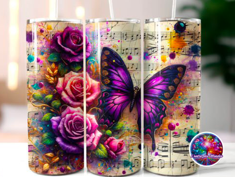 Gobelet à motifs papillon et notes de musique