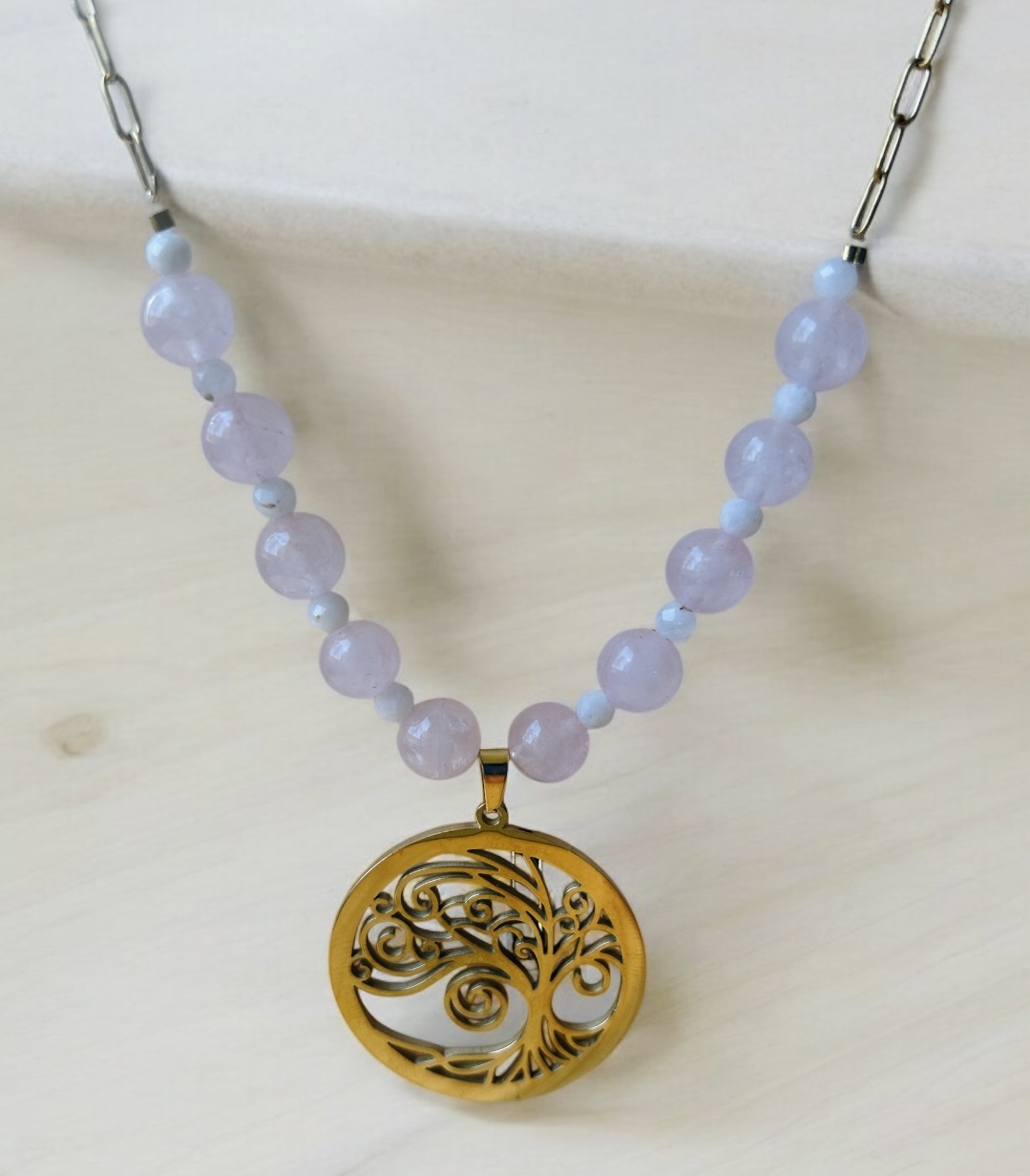 Collier arbre de vie et calcédoine