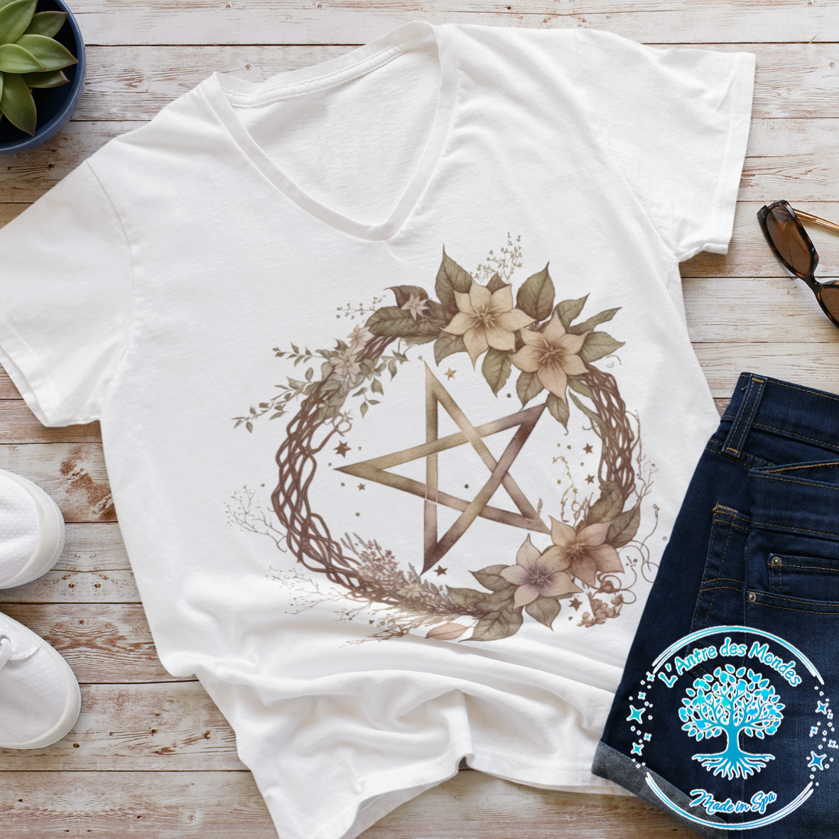 T-shirt pentacle floral
