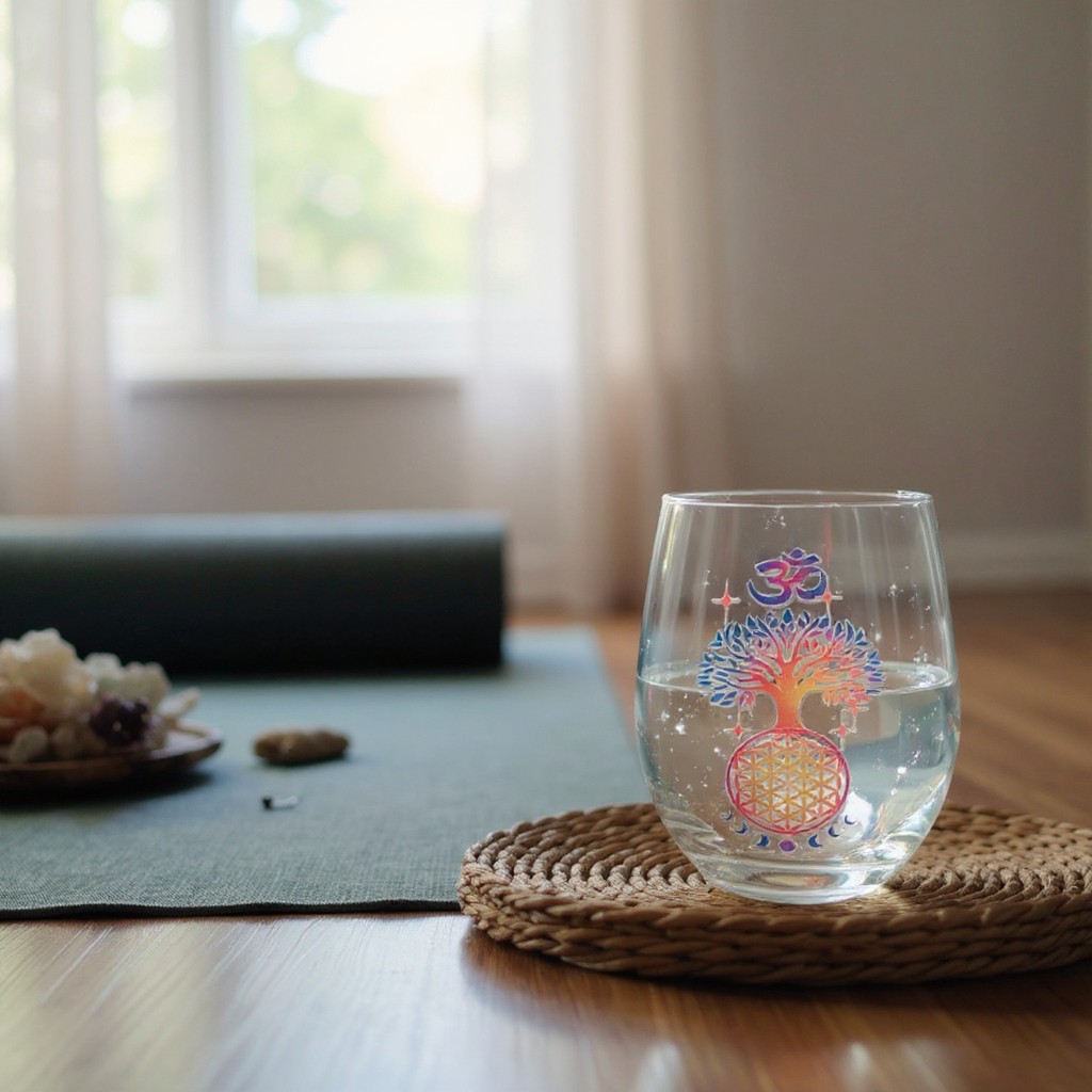 Verre arbre de vie - fleur de vie et om
