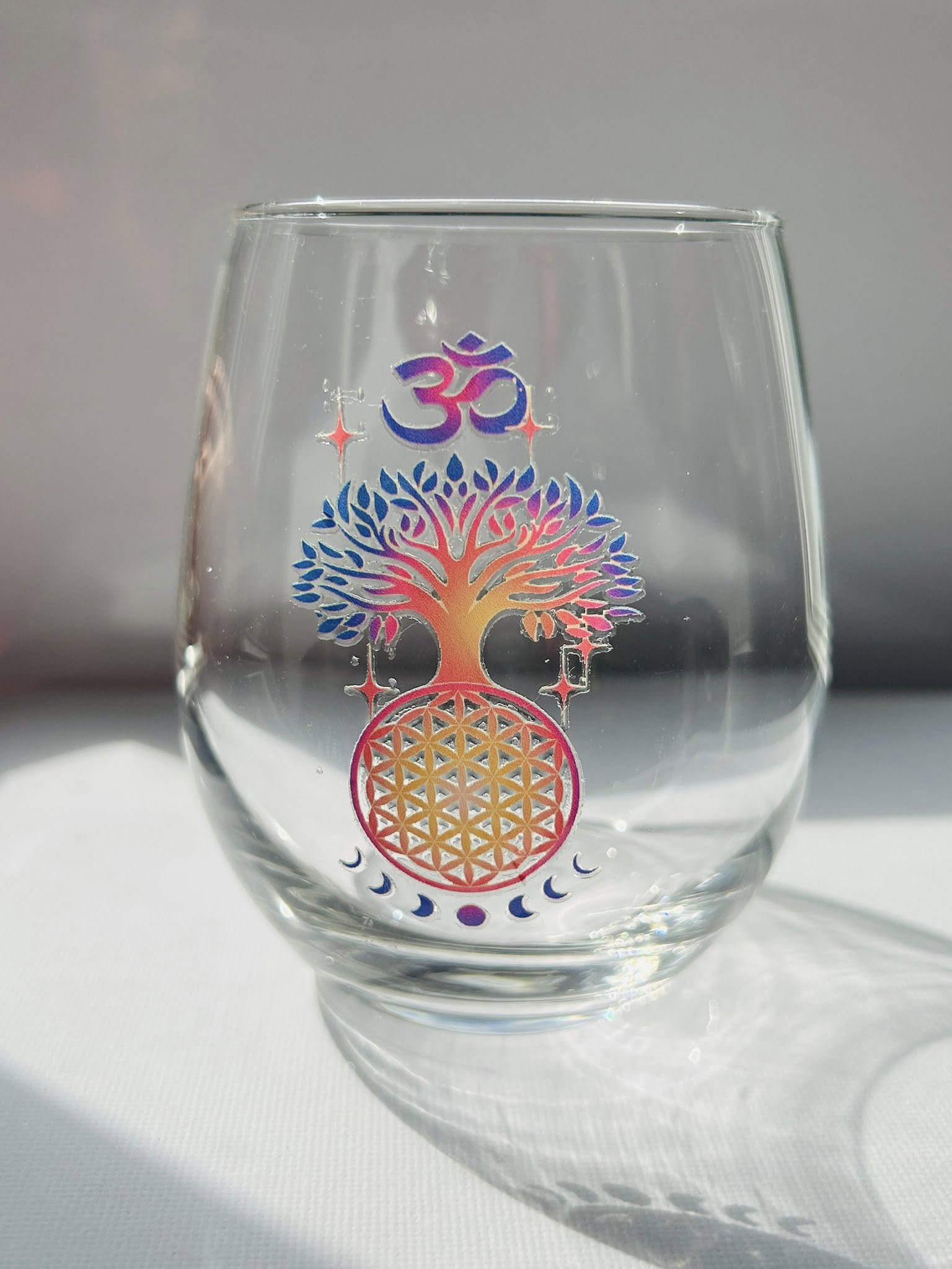 Verre arbre de vie - fleur de vie et om