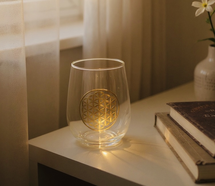 Verre à motif fleur de vie or