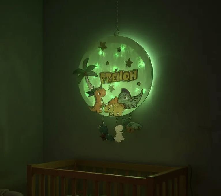 toile murale lumineuse personnalisable avec dinosaures 