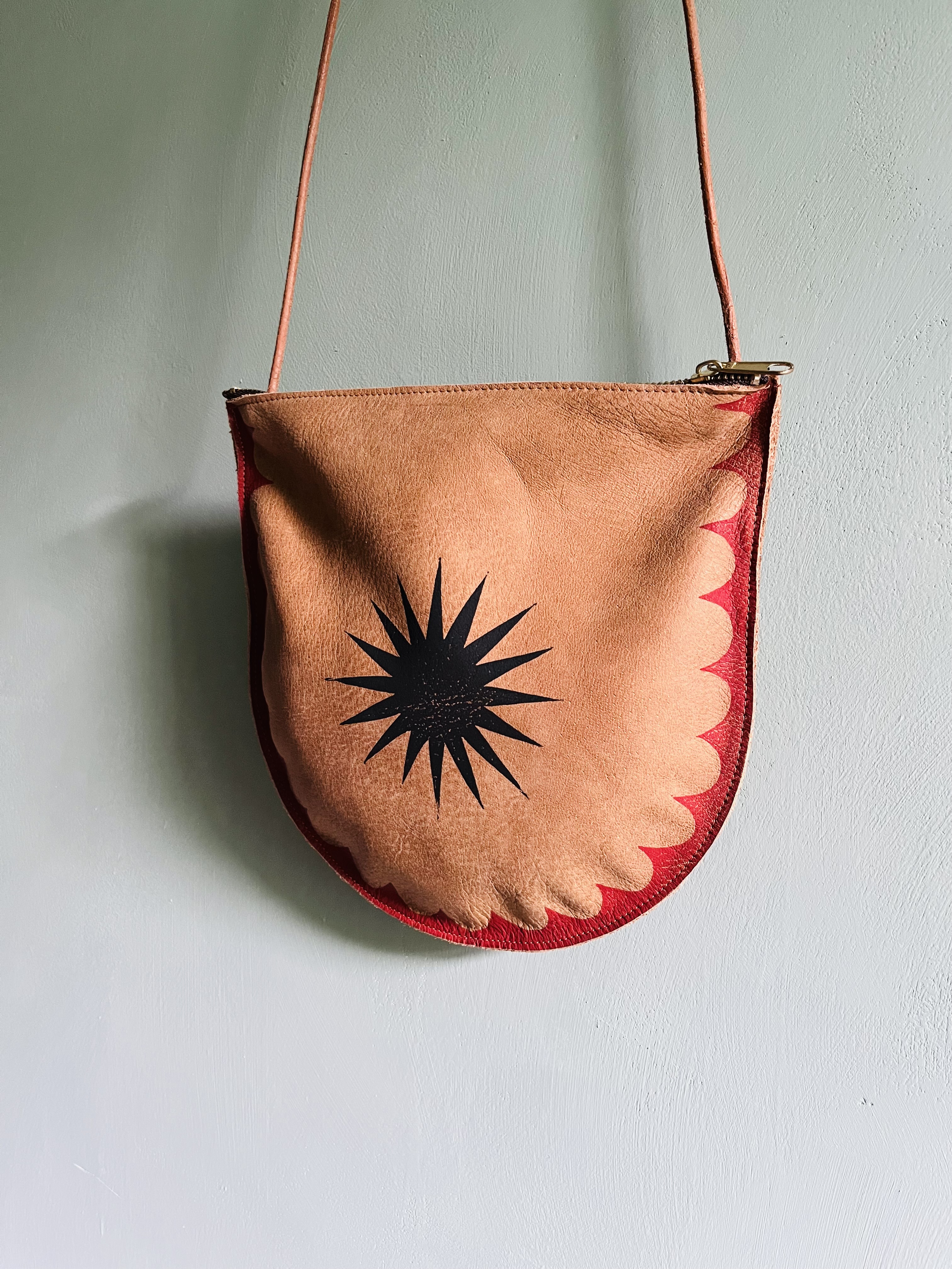 Medium Crossbody Bag - Block Printed deadstock Leather