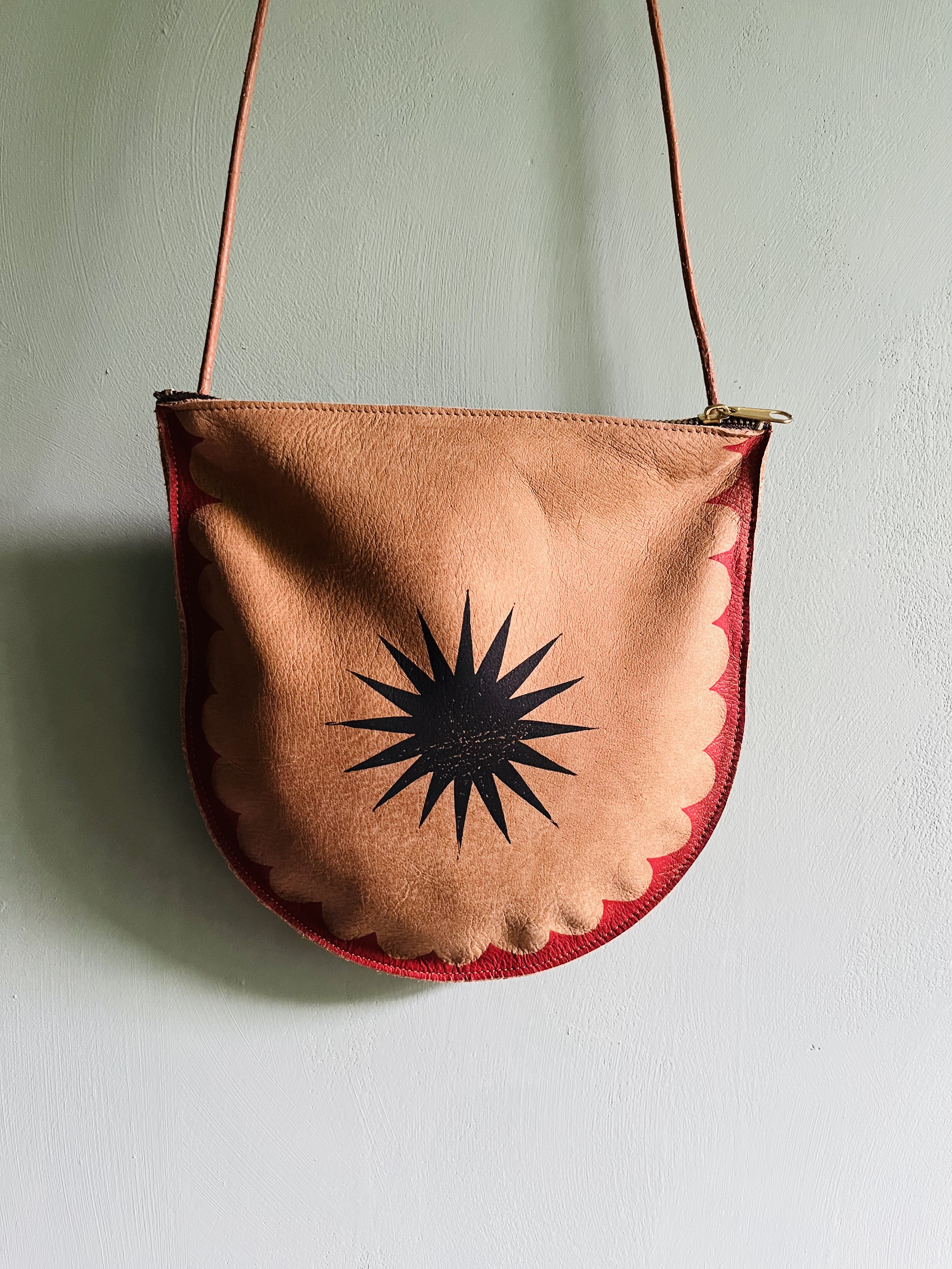 Medium Crossbody Bag - Block Printed deadstock Leather
