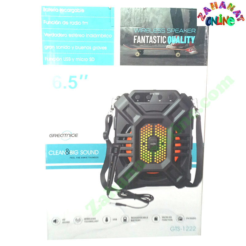 Rechargeable Wireless Bluetooth Speaker with Wired Mic – 6.5" RGB Loudspeaker