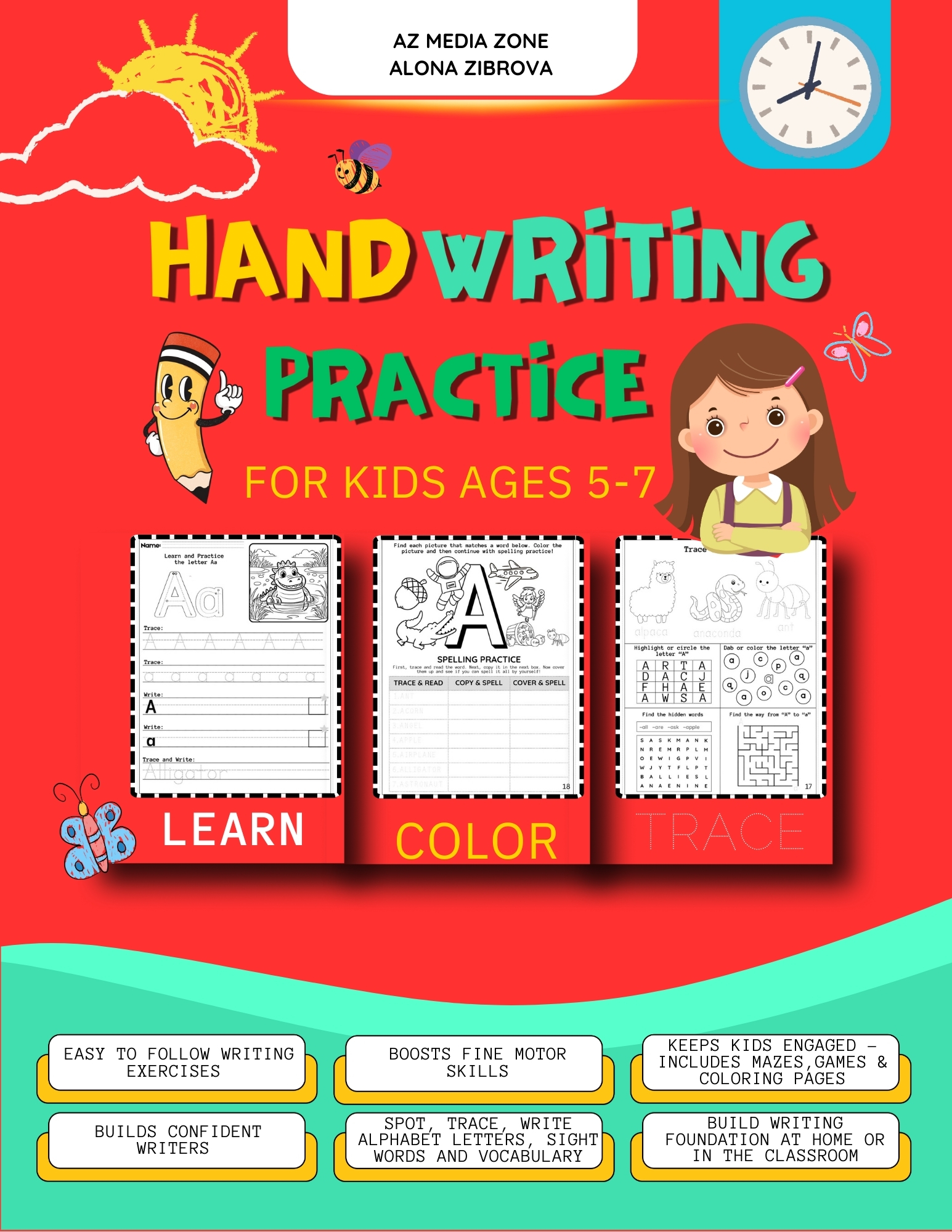 Handwriting Practice For Kids Ages 5 - 7: Fun Workbook to Master Handwriting Letters, Numbers, Shapes and Words 