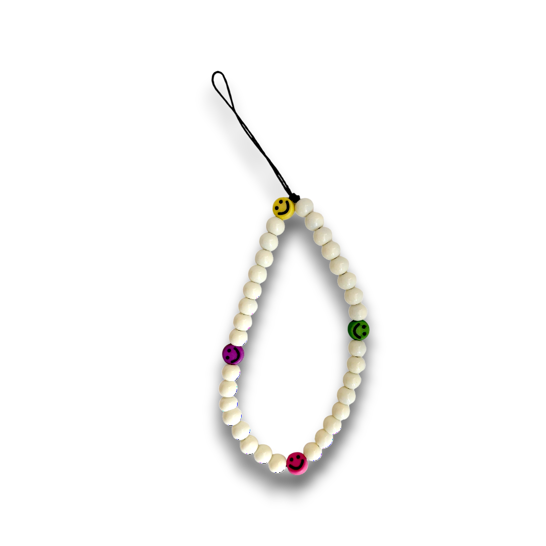 Strap celular caritas felices color manteca