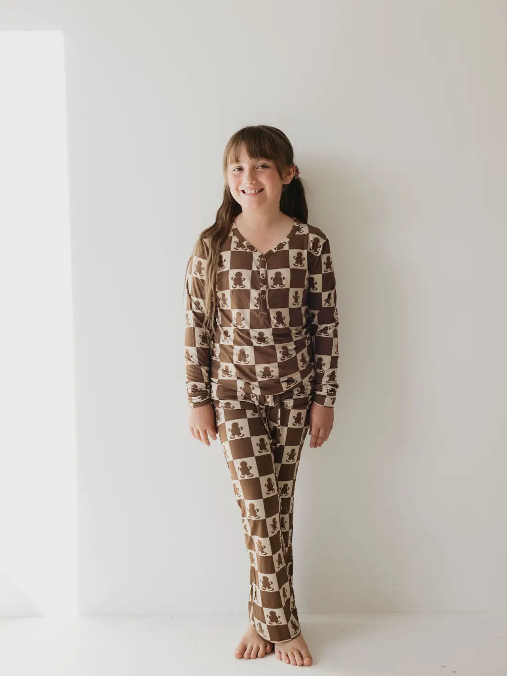 Pre-Teen Flare Leg Bamboo Pajamas | Gingerbread Checkerboard