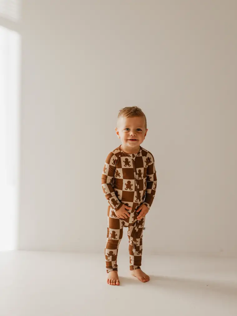 Bamboo Zip Pajamas | Gingerbread Checkerboard
