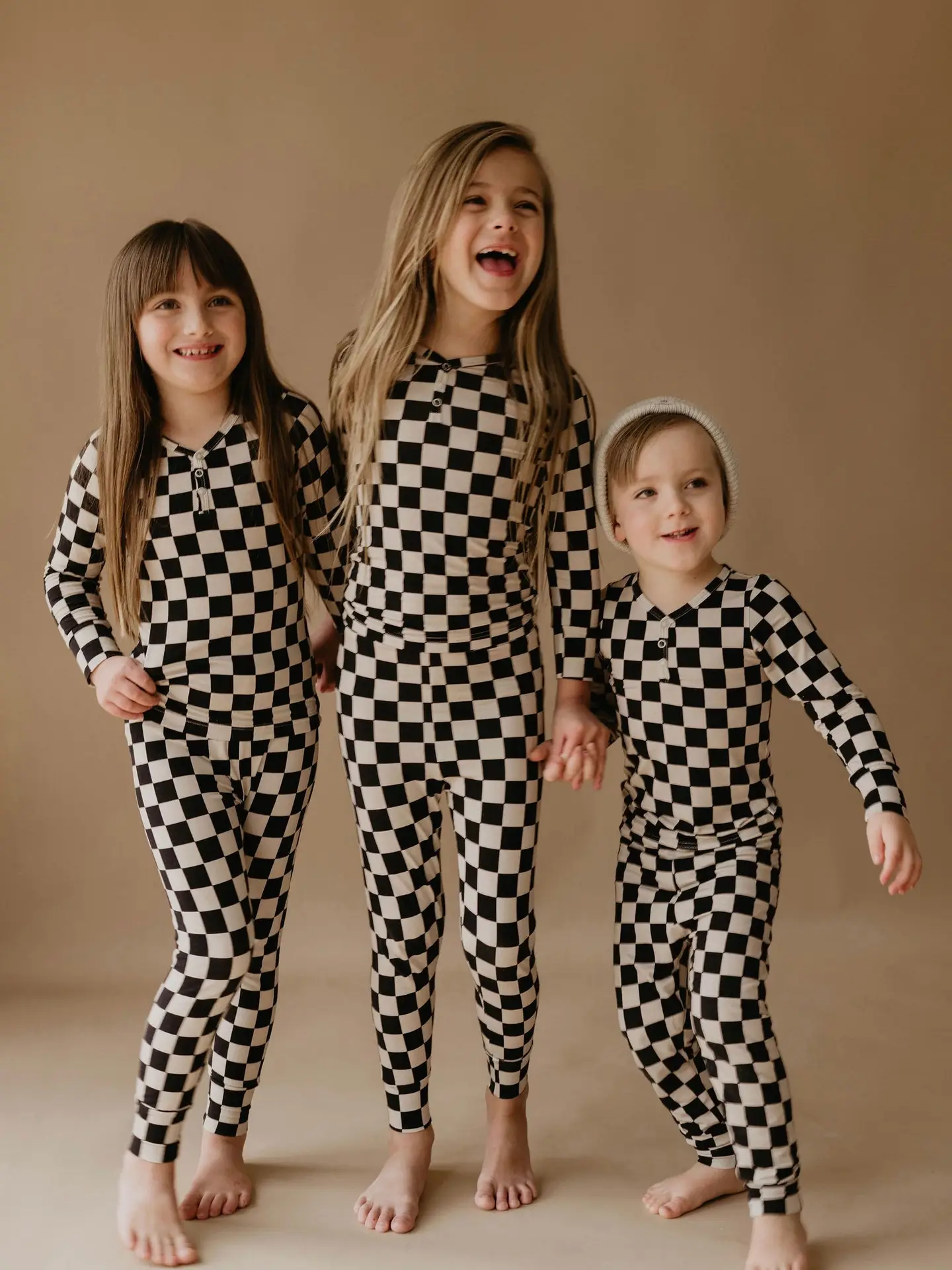 Bamboo Two Piece Pajamas | Black Checkerboard