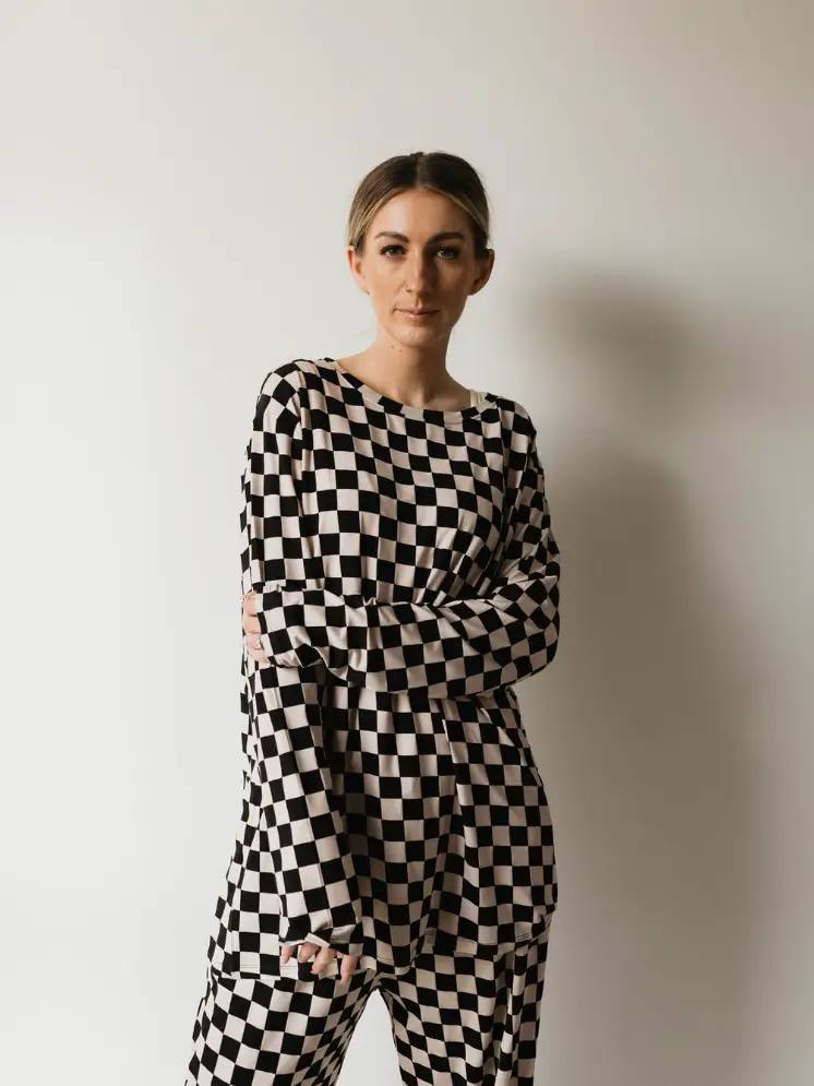 Men's Bamboo Pajama | Black Checkerboard