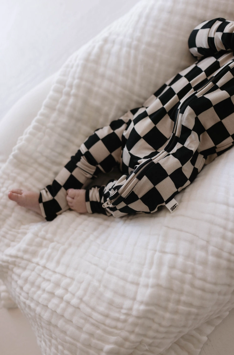 Bamboo Zip Pajamas | Black Checkerboard