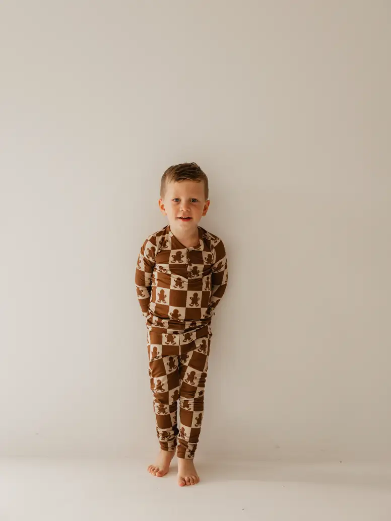Bamboo Two Piece Pajamas | Gingerbread Checkerboard