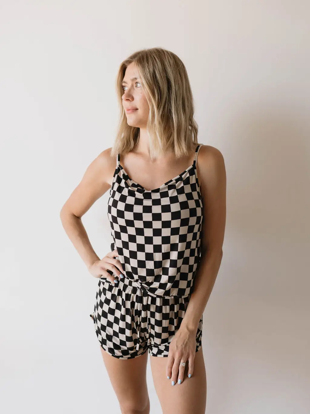 Cami Women's Bamboo Set | Black Checkerboard