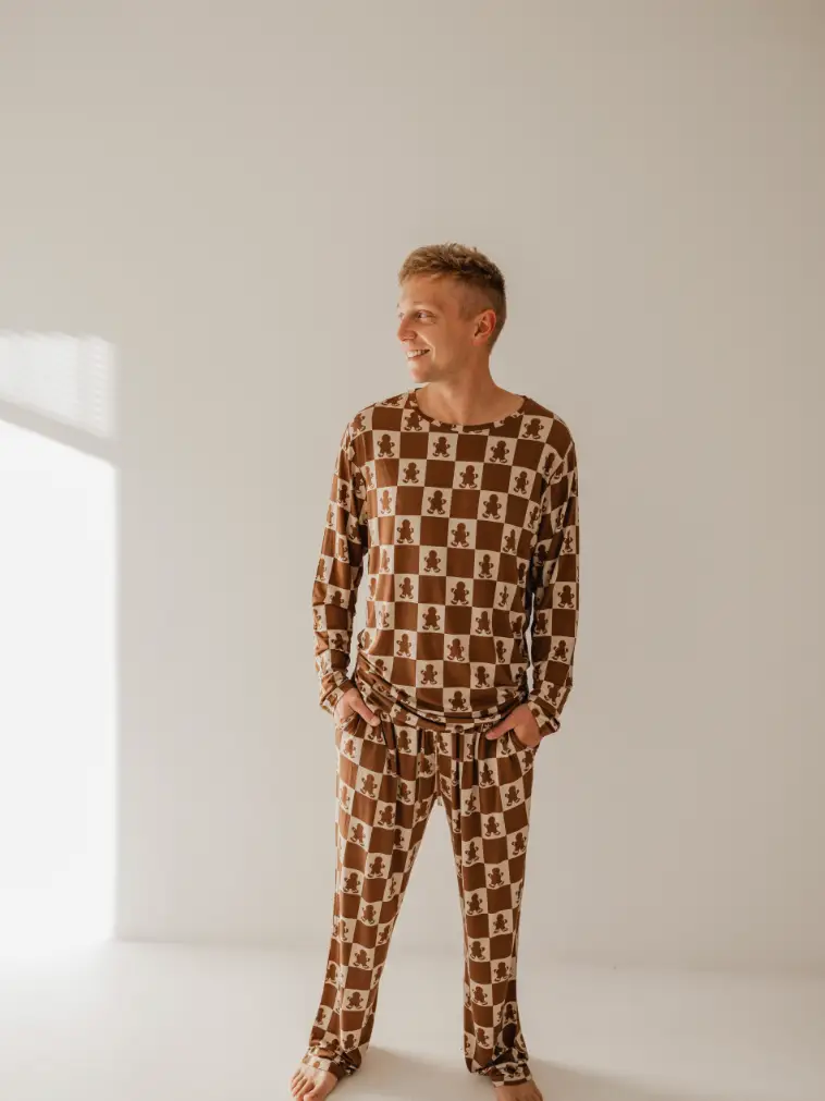 Men's Bamboo Pajamas | Gingerbread Checkerboard