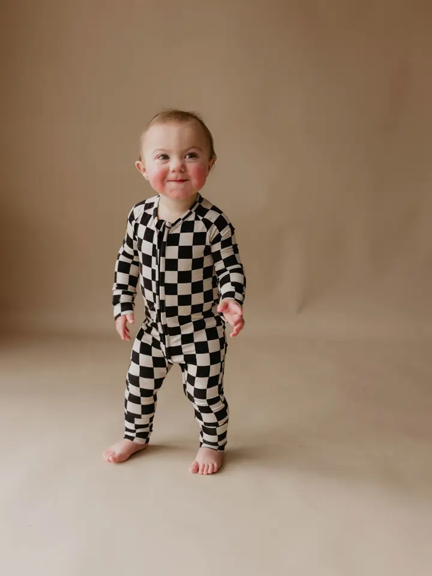 Bamboo Zip Pajamas | Black Checkerboard