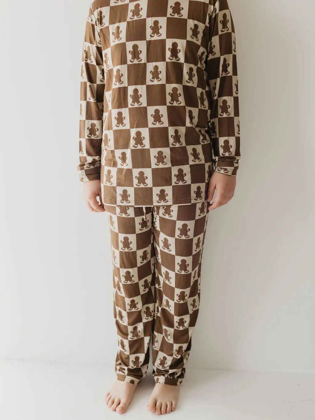 Pre-Teen Straight Leg Bamboo Pajamas | Gingerbread Checkerboard