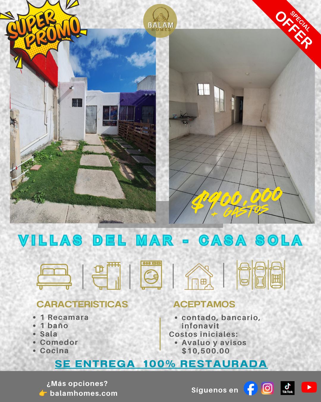 Casa en Venta Restaurada en Villas del Mar 3, Cancún – Oportunidad Infonavit