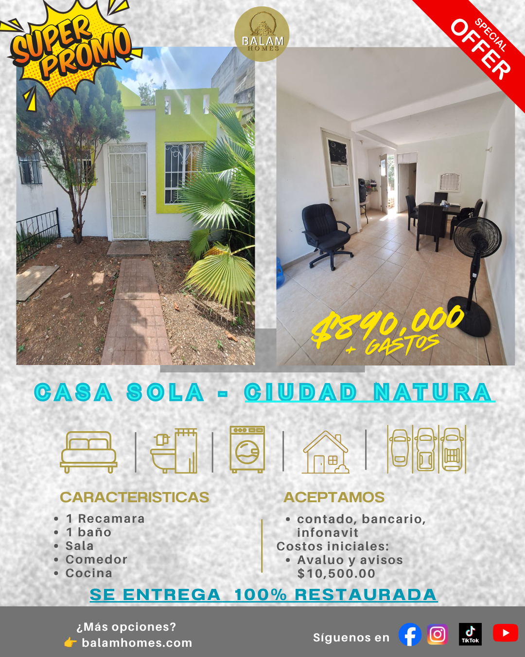 Casa en Venta Restaurada en Ciudad Natura, Cancún – Oportunidad Infonavit