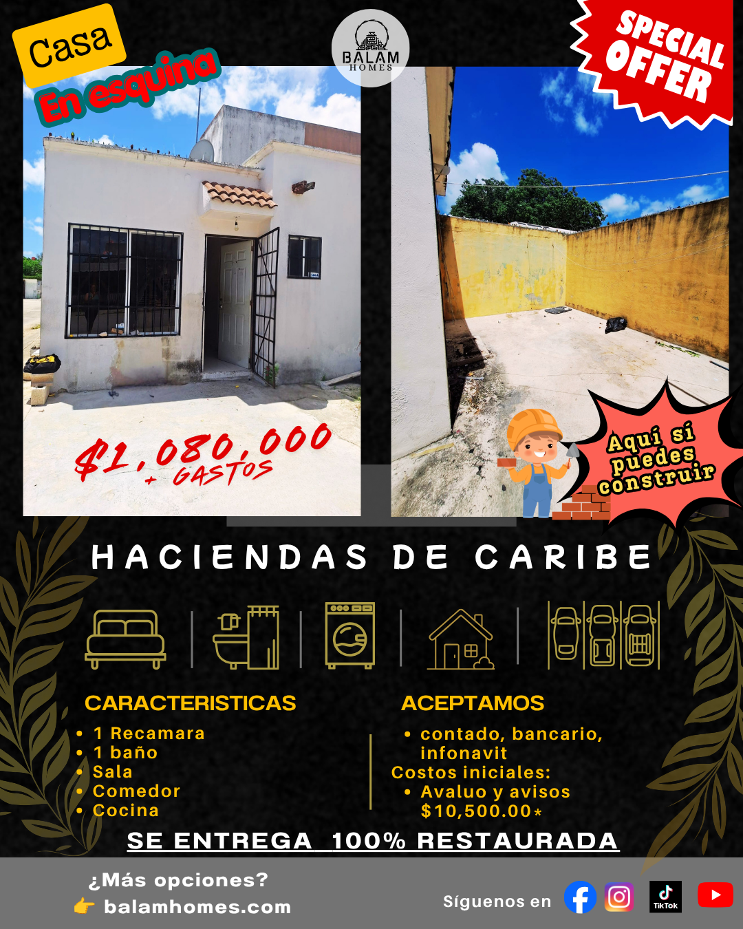 Casa en Venta en Esquina en Haciendas del Caribe, Cancún – Con Potencial de Ampliación