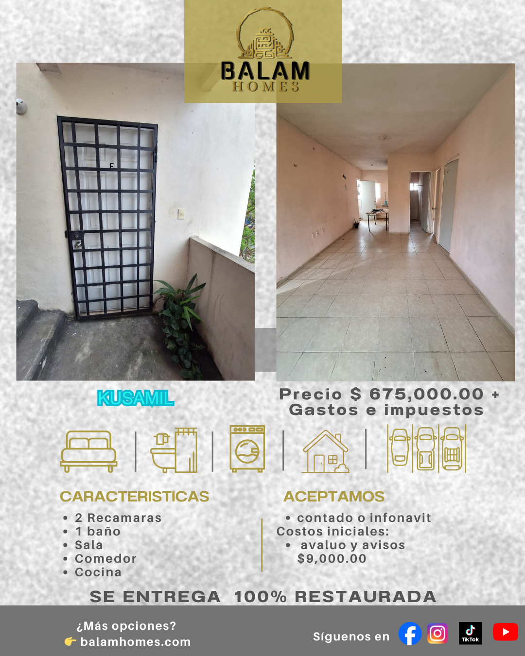 Departamento en venta en Kusamil, Cancún | 2 recámaras | 3er nivel