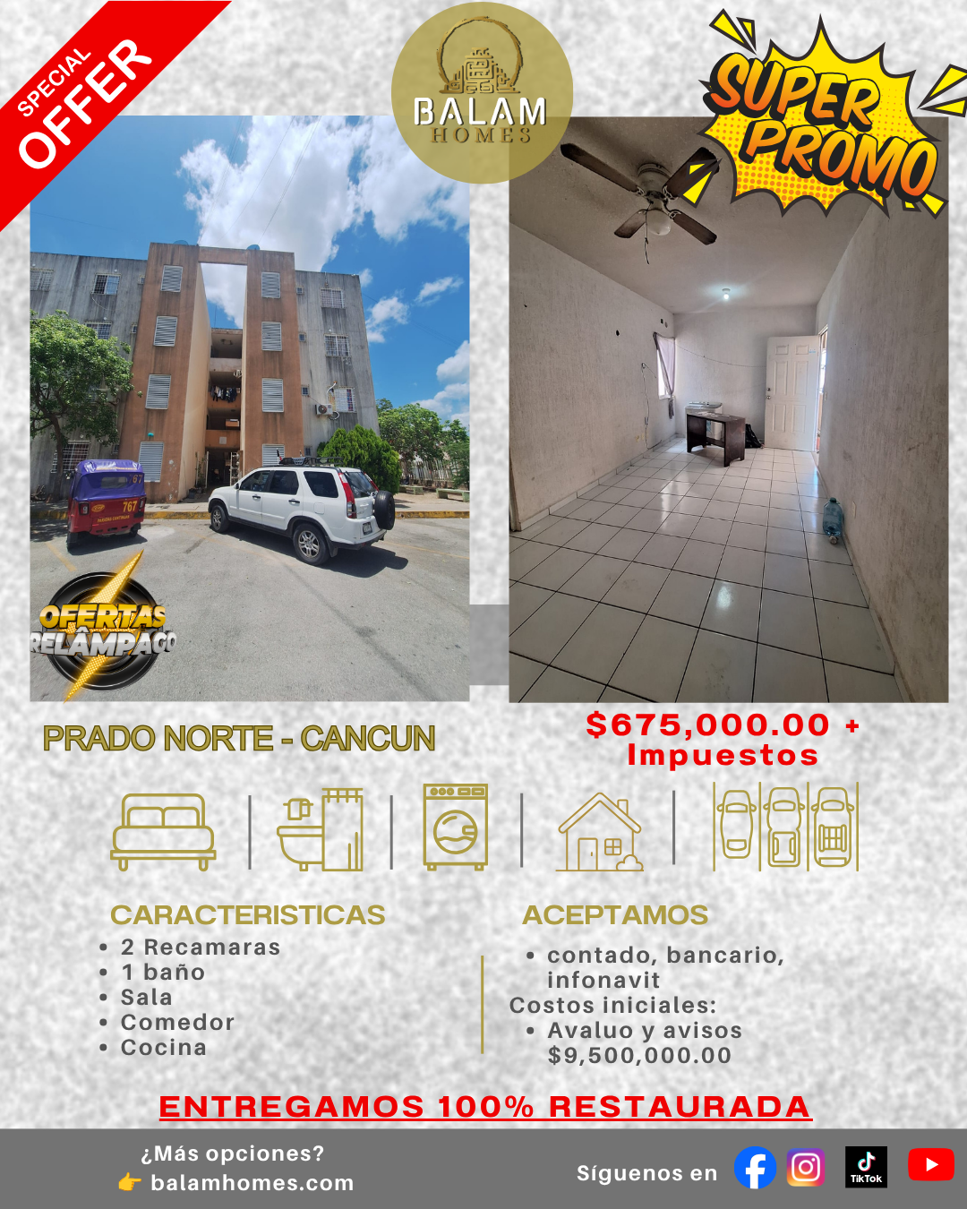 Departamento en Venta Restaurado en Prado Norte, Cancún – Oportunidad de Inversión