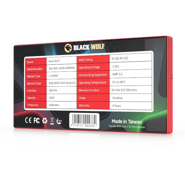Black Wolf: RGB DDR5 RAM (16GB-6000 MHz)