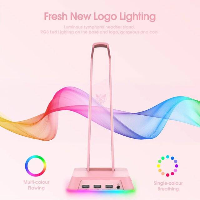 Onikuma ST-2 RGB Headphone Stand + USB Hub (Pink)