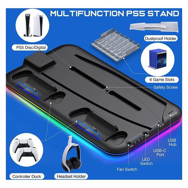 PS5 Multifunctional Cooling & Charging RGB Stand