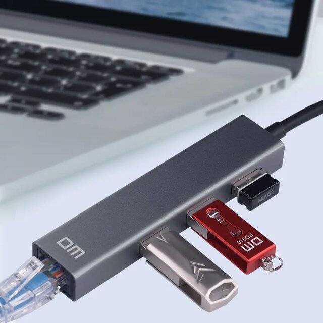 DM USB 2.0 to (3xUSB + LAN 100Mbps) Adapter [CHB011]