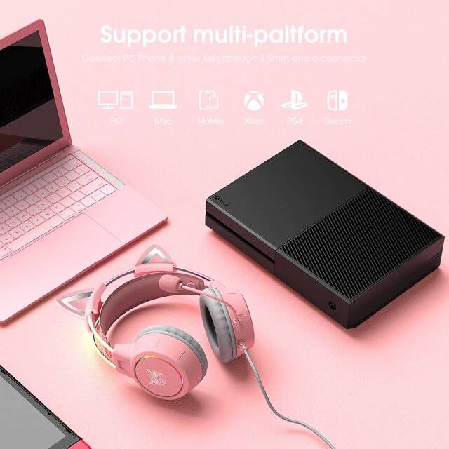 Onikuma X15 Pro [USB+3.5mm] Headset (Cat Ears / Pink)