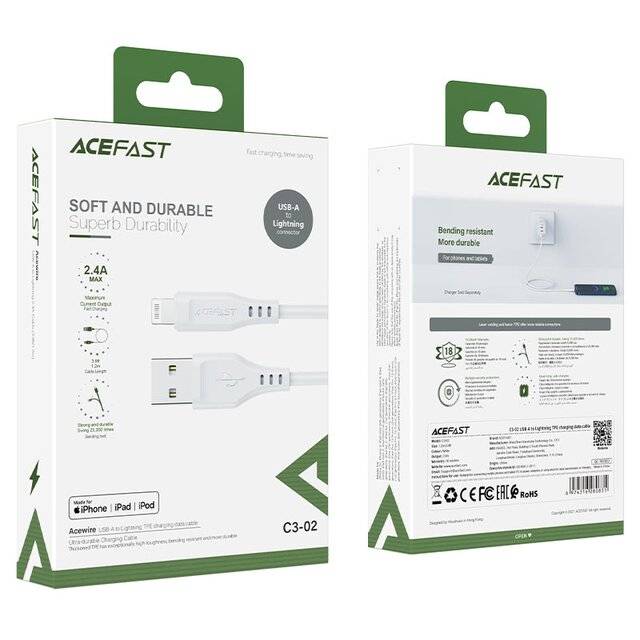 AceFast USB-A to Lightning Cable [C3-02] (White)