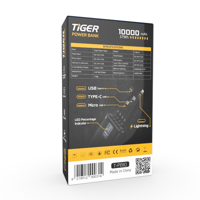 Tiger Power Bank 10,000mAh Model T-PB10