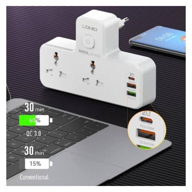 Ldnio SC2311 [USB-C / 2-USB-A / 2-AC] Power Extension