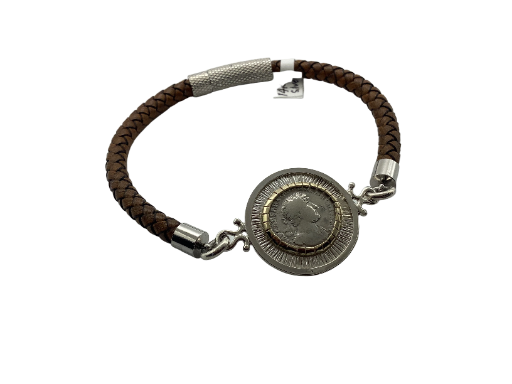 Men’s Coin Bracelet with 14k Gold Bezel.