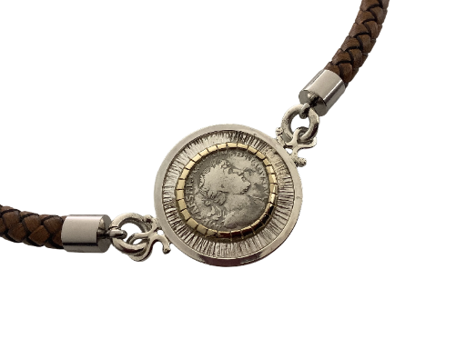 Men’s Coin Bracelet with 14k Gold Bezel.
