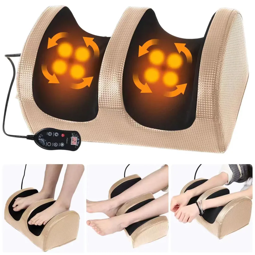 Foot and Calf Massager with Heat Shiatsu Electric Kneading Foot Massager Machine for Plantar Fasciitis Pain Relief Promotes Blood Circulation Wired Remote Gifts for Women Men(Gold