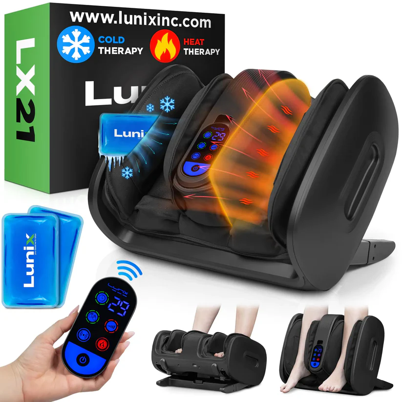 Lunix LX21 Massageador de pés com controle remoto para alívio da dor e circulação Massageador de pés Shiatsu para fascite plantar e neuropatia Massageador de pés e panturrilhas com calor Massageador de tornozelo preto