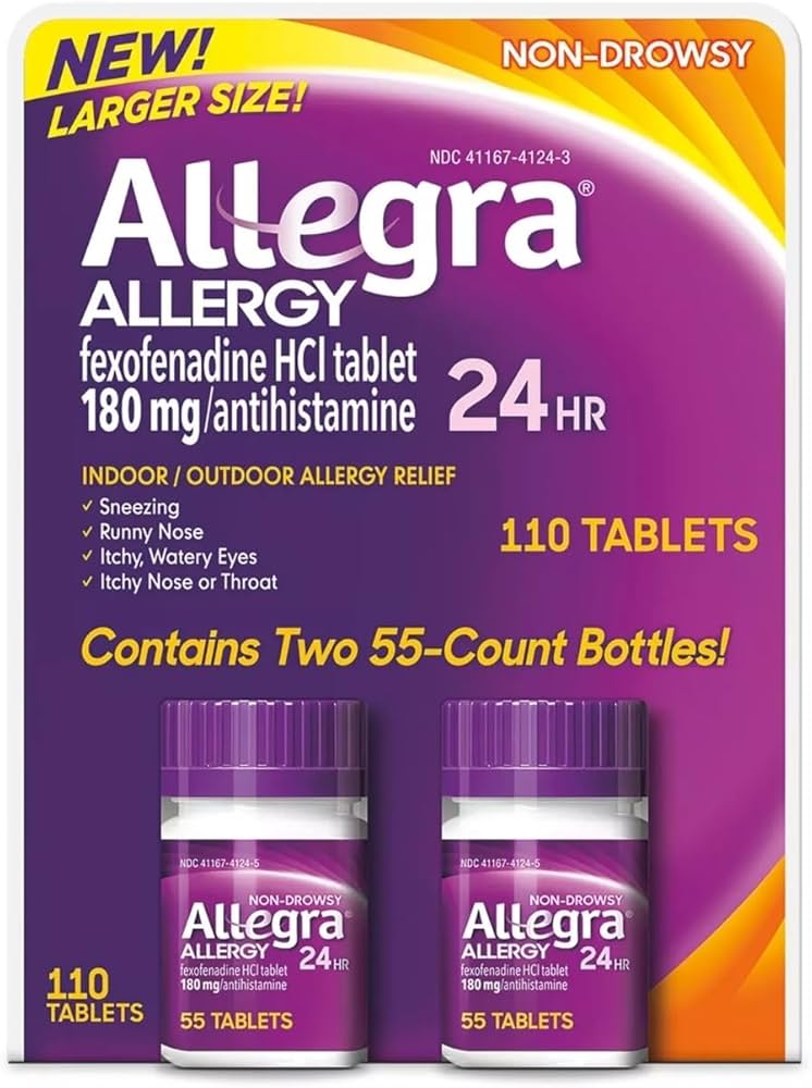 Allegra 24 Hour Indoor and Outdoor Allergy Relief 180mg 55 Tablets, Pack of 2 (110 ct.)