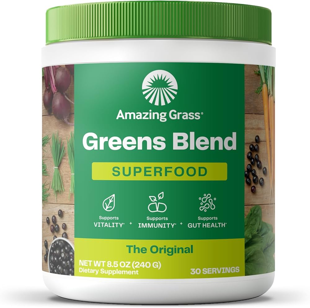 Amazing Grass Greens Blend Superfood: Greens Powder Mix for Energy and Immune Support, with Organic Spirulina, Chlorella, Beet Root Powder, Digestive Enzymes & Probiotics, Original, 30 Servings