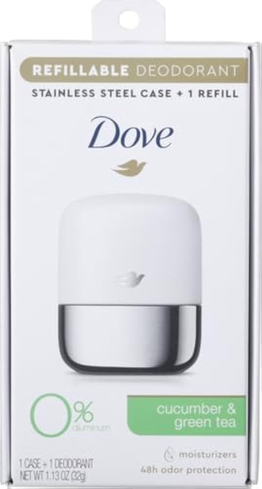 Dove Refillable Deodorant Starter Kit 0% Aluminum Cucumber & Green Tea Aluminum Free Deodorant 1.13 oz