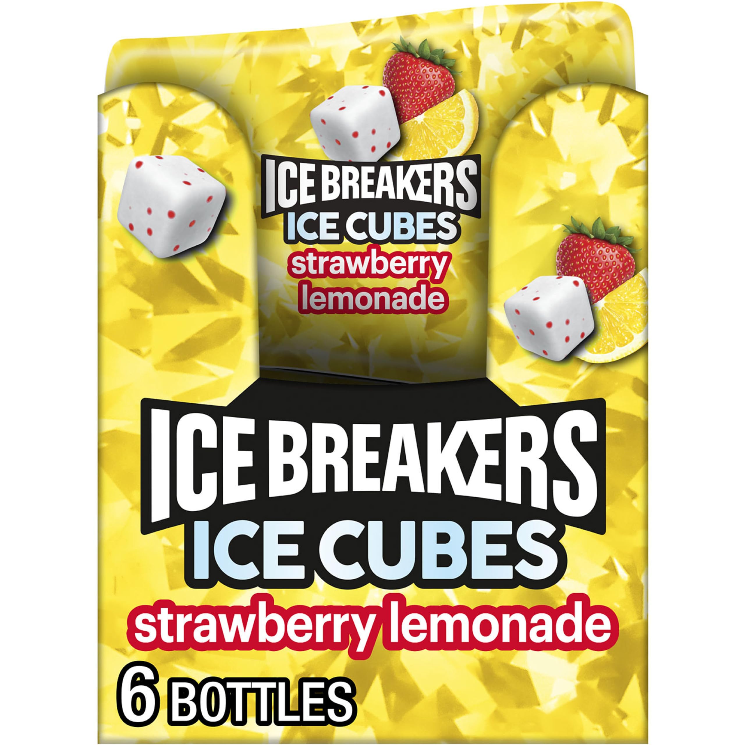 ICE BREAKERS Ice Cubes Strawberry Lemonade Sugar Free Chewing Gum Bottles, 3.24 oz (6 Count, 40 Pieces)