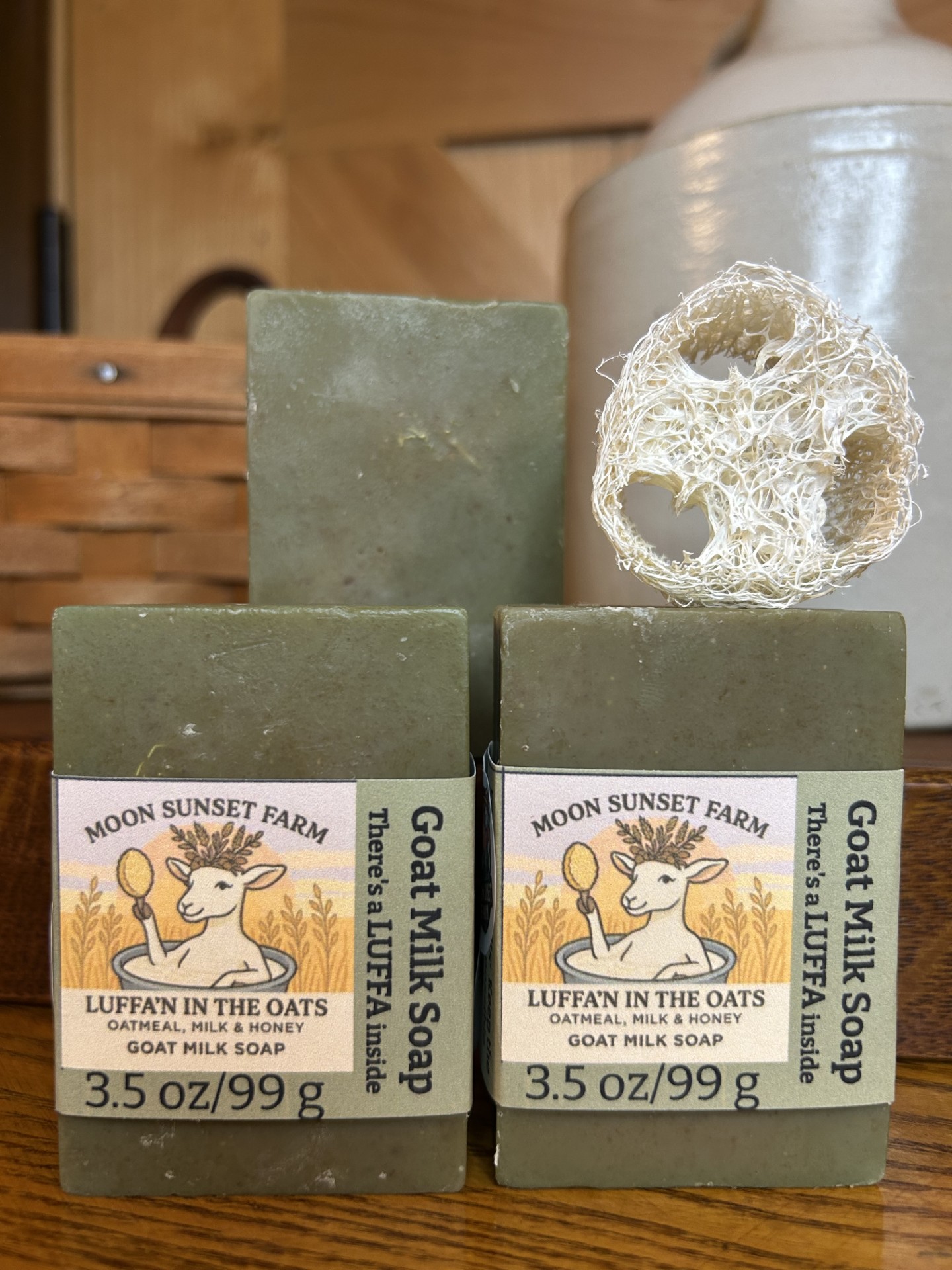 Luffa'n In the Oats Goat Milk Soap with a Luffa inside