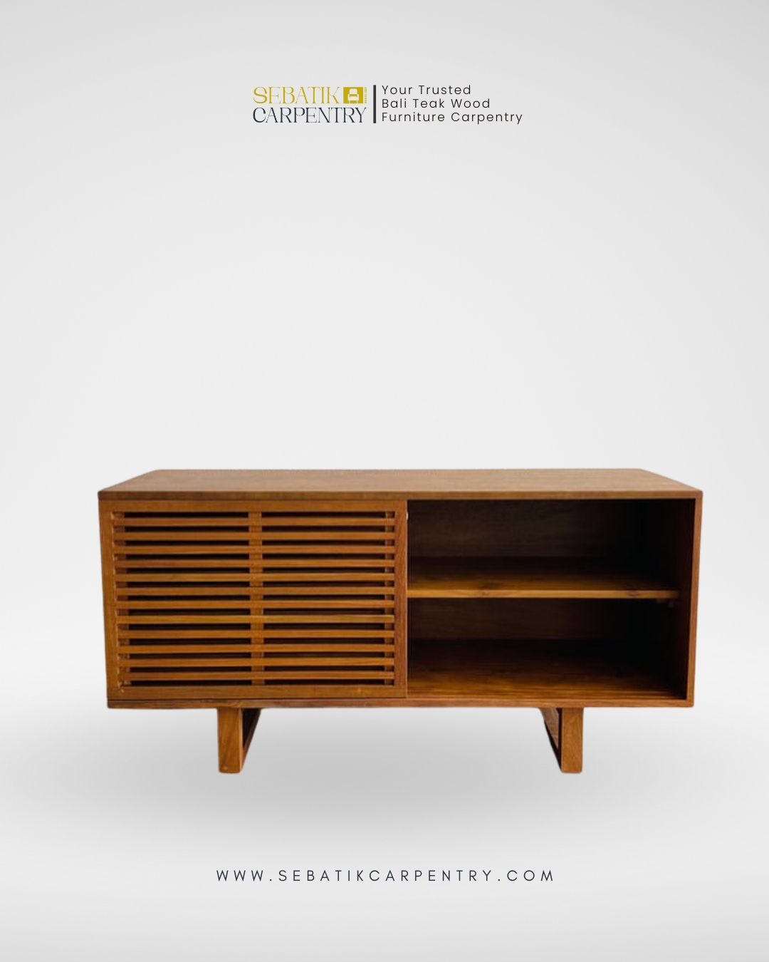 Slatted Teak Wood Sideboard by Sebatik Carpentry