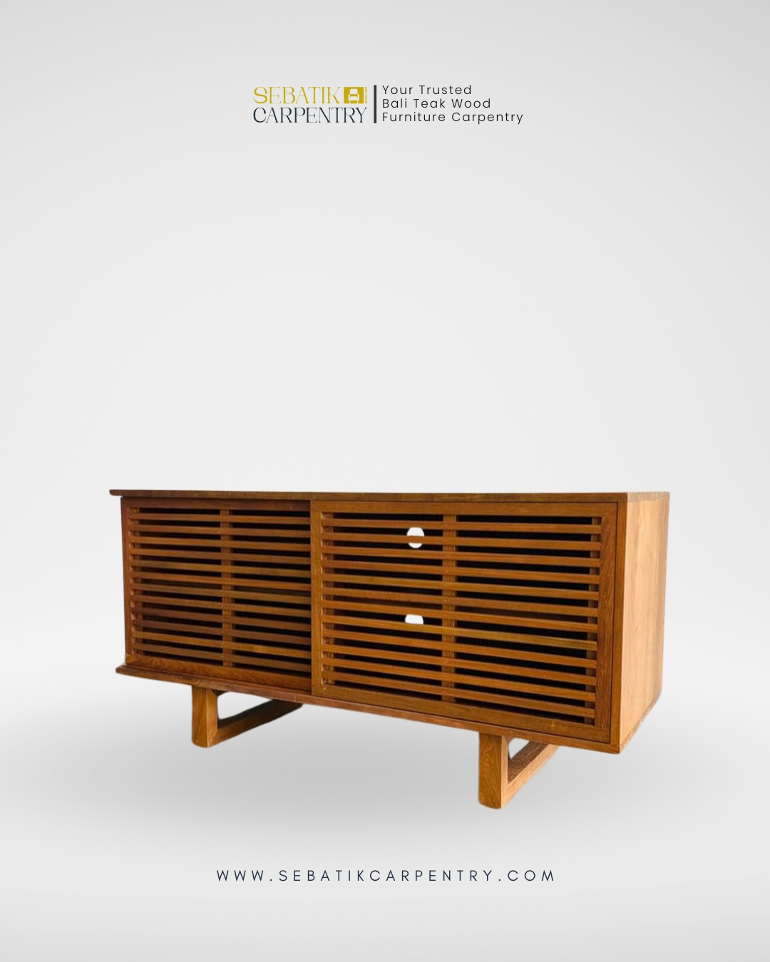 Slatted Teak Wood Sideboard by Sebatik Carpentry